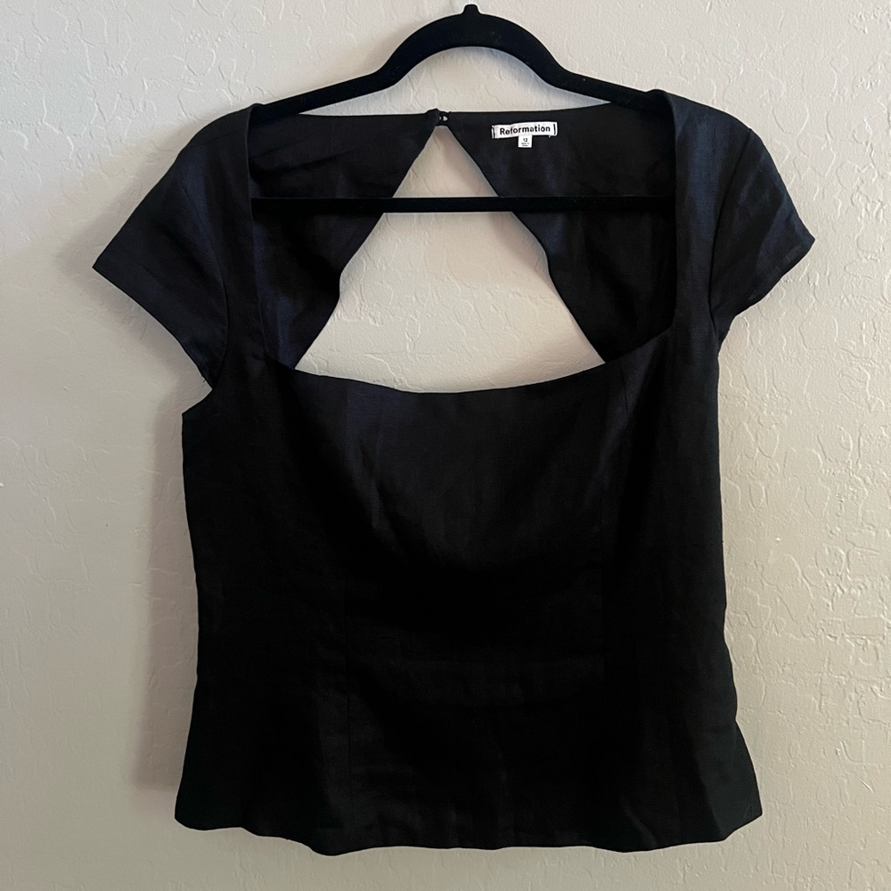 Reformation Black Cora top linen